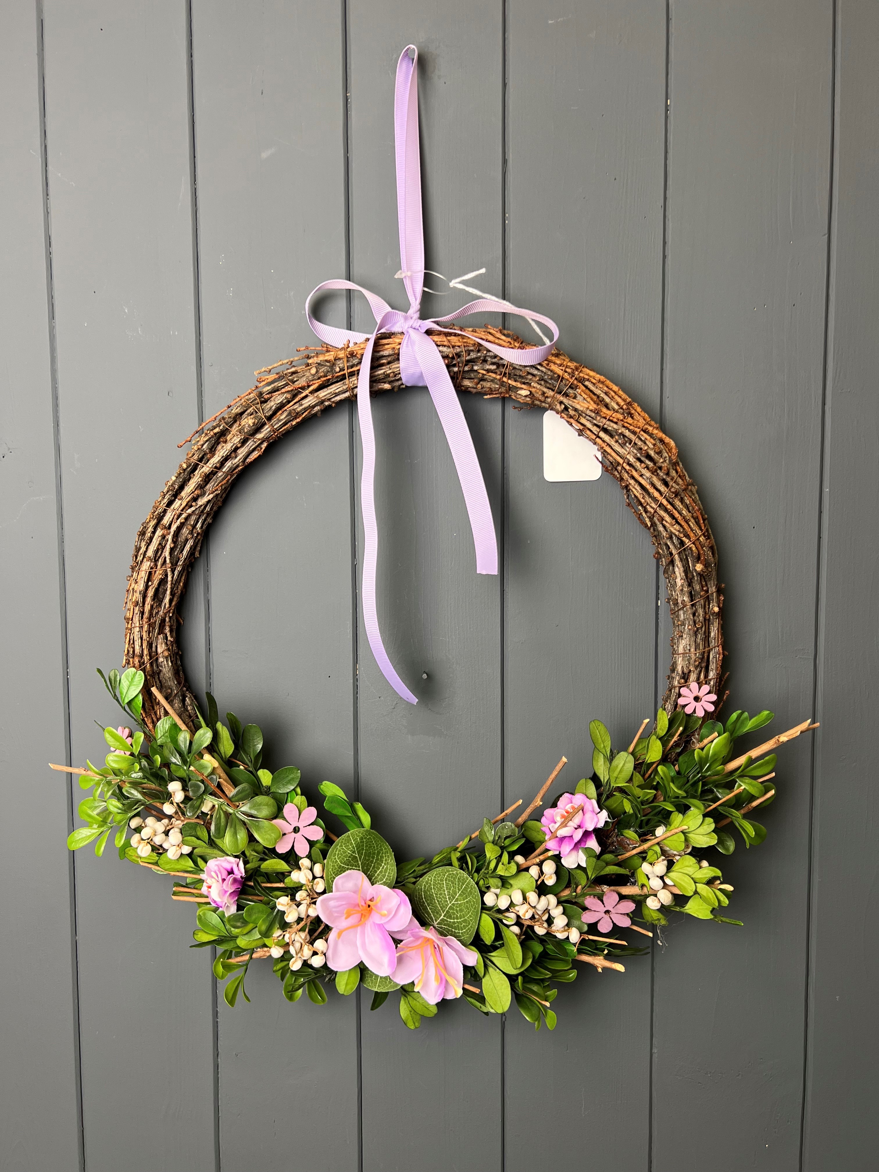 Large Purple Floral and Greenery Spring Wreath  detail page